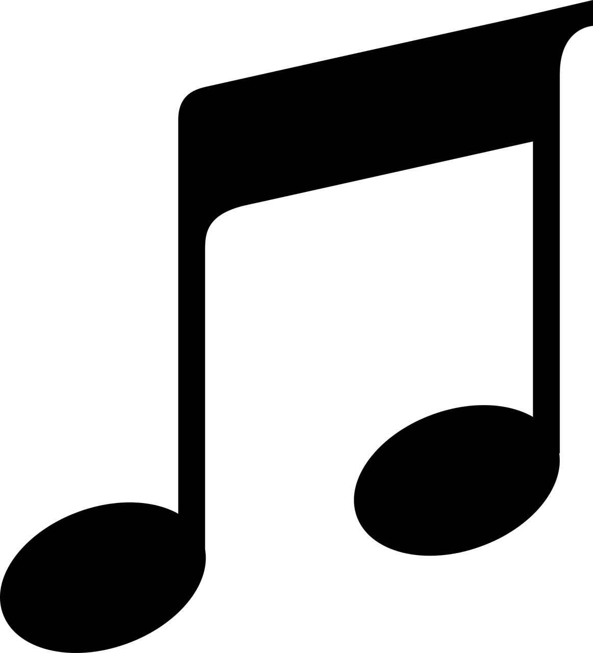 Dos notas musicales corcheas, unidas; versión de color negro